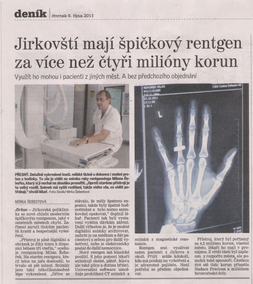 Jirkovští mají špičkový rentgen za více než 4 miliony korun